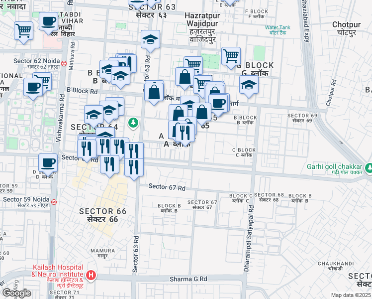 map of restaurants, bars, coffee shops, grocery stores, and more near in Noida