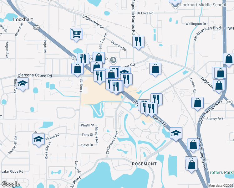 map of restaurants, bars, coffee shops, grocery stores, and more near 5813 North Orange Blossom Trail in Orlando