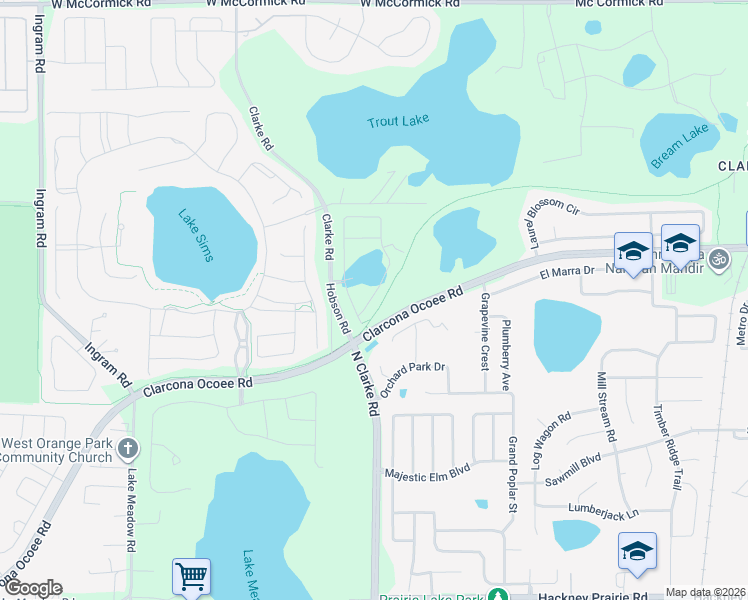 map of restaurants, bars, coffee shops, grocery stores, and more near 3187 Timber Hawk Circle in Ocoee