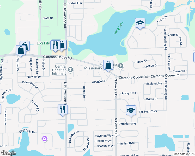 map of restaurants, bars, coffee shops, grocery stores, and more near 6509 Lundeen Way in Orlando