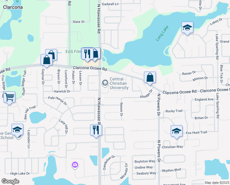 map of restaurants, bars, coffee shops, grocery stores, and more near 5591 Breckenridge Circle in Orlando