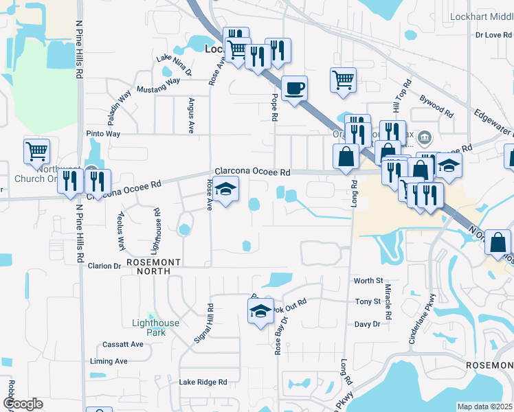 map of restaurants, bars, coffee shops, grocery stores, and more near 5351 Old Oak Tree Drive in Orlando
