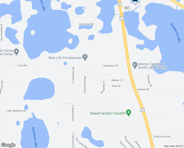 map of restaurants, bars, coffee shops, grocery stores, and more near 11521 Kanuba Court in Clermont