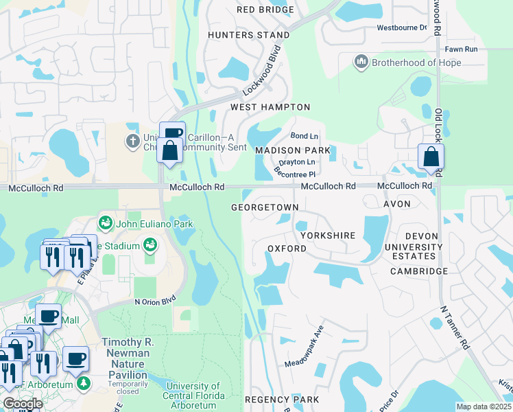 map of restaurants, bars, coffee shops, grocery stores, and more near 14365 Stamford Circle in Orlando