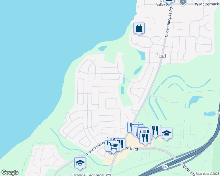 map of restaurants, bars, coffee shops, grocery stores, and more near 621 Palio Court in Ocoee
