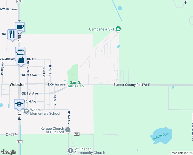 map of restaurants, bars, coffee shops, grocery stores, and more near 161 Northeast 9th Street in Webster