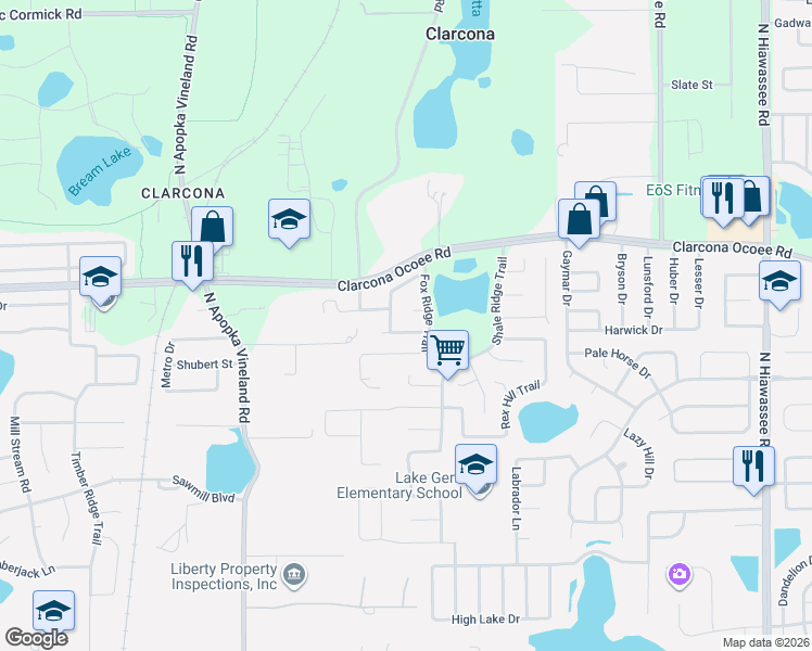 map of restaurants, bars, coffee shops, grocery stores, and more near 7727 Cafaro Drive in Orlando
