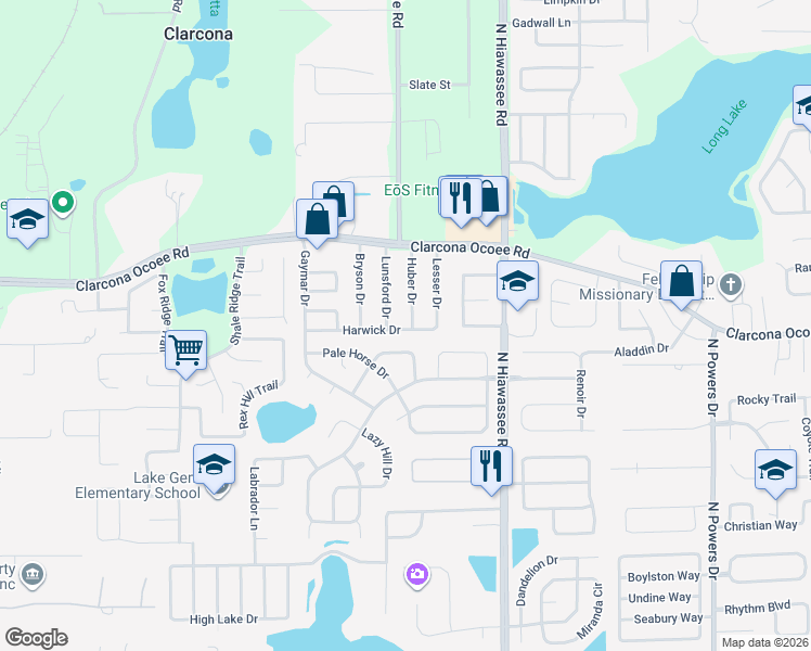 map of restaurants, bars, coffee shops, grocery stores, and more near 3350 Huber Drive in Orlando