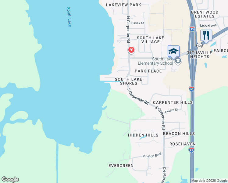 map of restaurants, bars, coffee shops, grocery stores, and more near 350 South Carpenter Road in Titusville