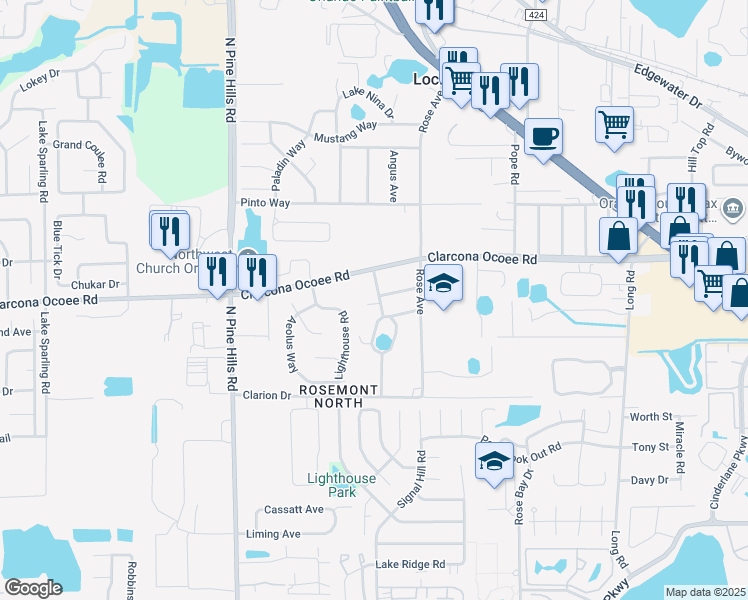 map of restaurants, bars, coffee shops, grocery stores, and more near 5506 Lee Ann Drive in Orlando