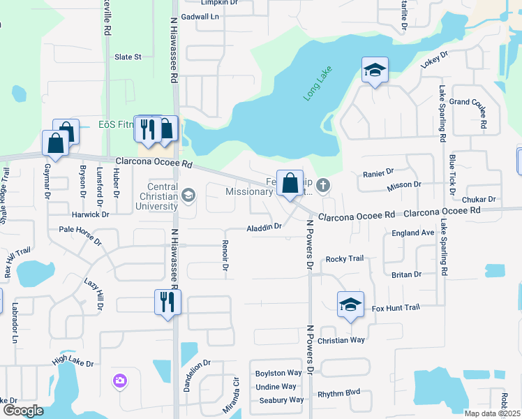 map of restaurants, bars, coffee shops, grocery stores, and more near 6509 Lundeen Way in Orlando