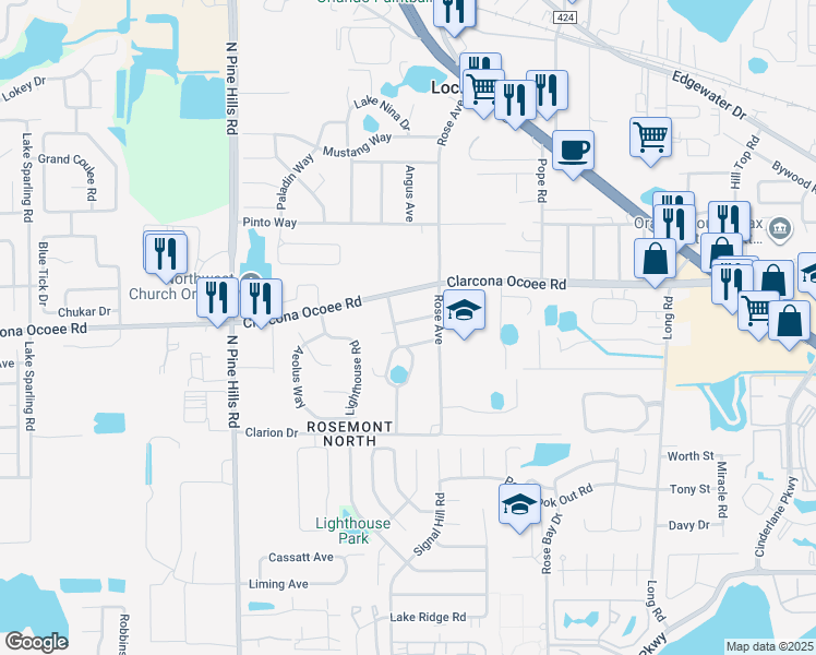 map of restaurants, bars, coffee shops, grocery stores, and more near 5506 Lee Ann Drive in Orlando