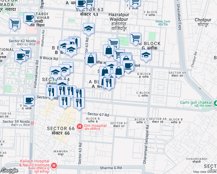 map of restaurants, bars, coffee shops, grocery stores, and more near in Noida