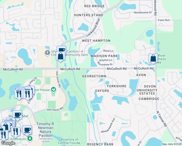 map of restaurants, bars, coffee shops, grocery stores, and more near 14365 Stamford Circle in Orlando