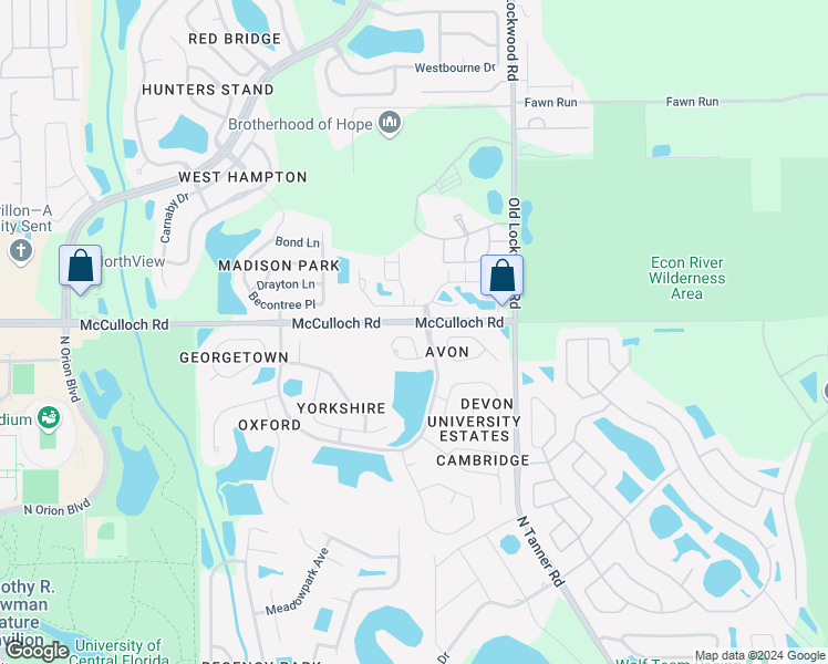map of restaurants, bars, coffee shops, grocery stores, and more near 14718 Burntwood Circle in Orlando