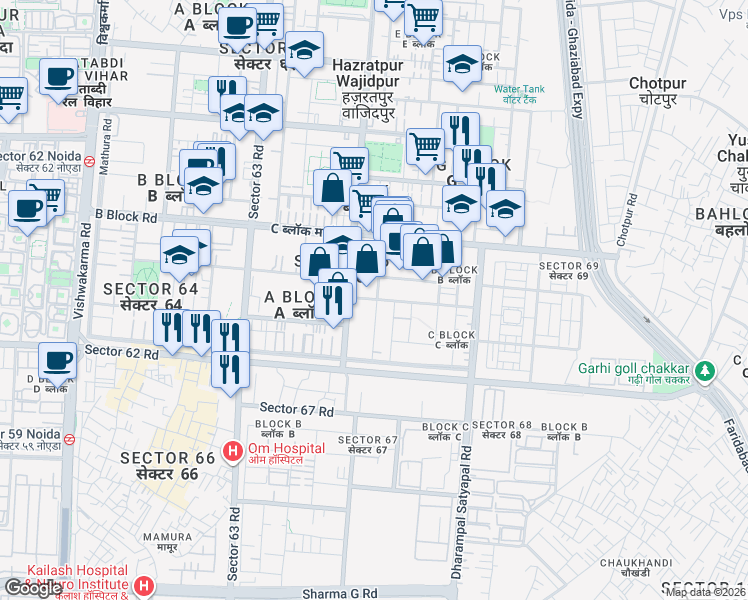 map of restaurants, bars, coffee shops, grocery stores, and more near in Noida