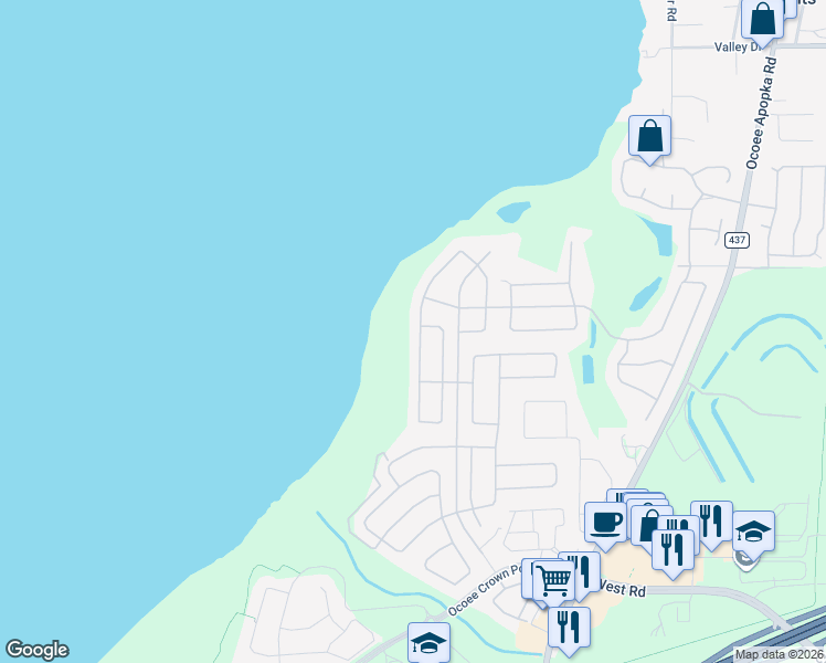 map of restaurants, bars, coffee shops, grocery stores, and more near 2886 Cardassi Drive in Ocoee