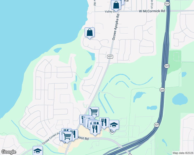 map of restaurants, bars, coffee shops, grocery stores, and more near 2940 Westyn Cove Lane in Ocoee