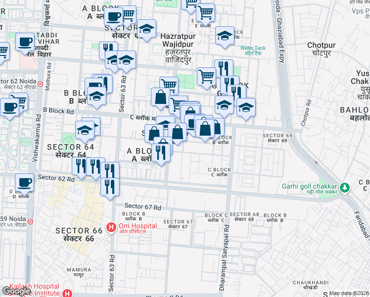 map of restaurants, bars, coffee shops, grocery stores, and more near in Noida