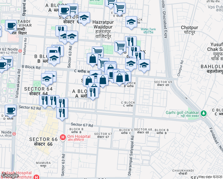map of restaurants, bars, coffee shops, grocery stores, and more near in Noida