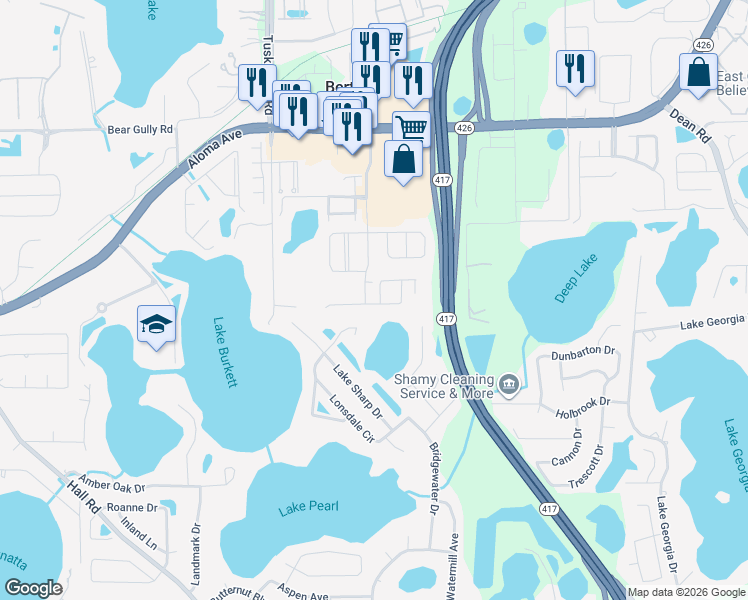 map of restaurants, bars, coffee shops, grocery stores, and more near 4861 Echo Court in Oviedo