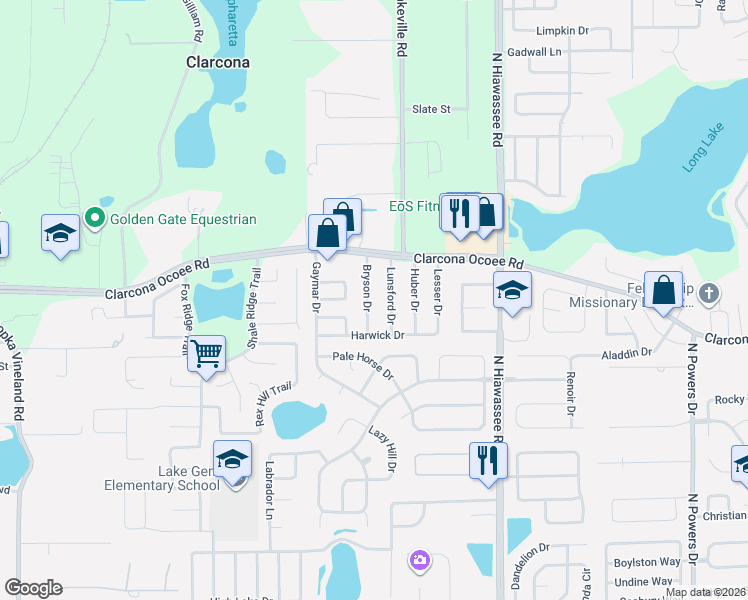map of restaurants, bars, coffee shops, grocery stores, and more near 5607 Bryson Drive in Orlando