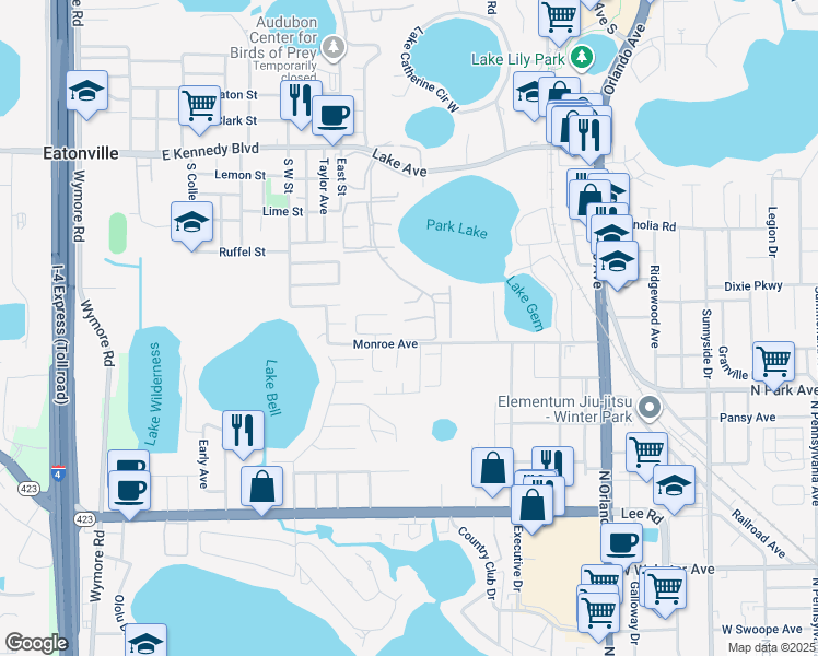 map of restaurants, bars, coffee shops, grocery stores, and more near 980 Hamlet Court in Maitland