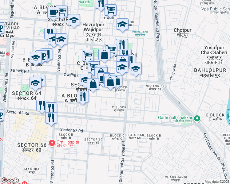 map of restaurants, bars, coffee shops, grocery stores, and more near in Noida