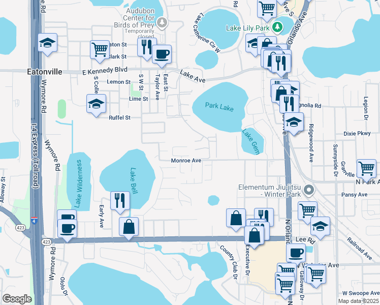 map of restaurants, bars, coffee shops, grocery stores, and more near 980 Hamlet Court in Maitland
