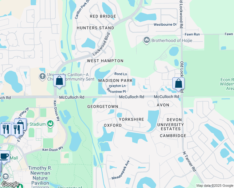 map of restaurants, bars, coffee shops, grocery stores, and more near 3728 Becontree Place in Oviedo