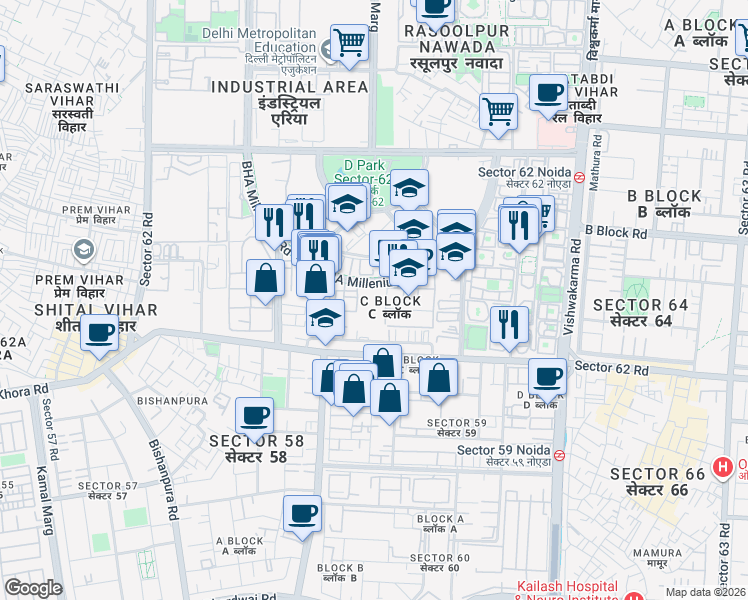 map of restaurants, bars, coffee shops, grocery stores, and more near in Noida