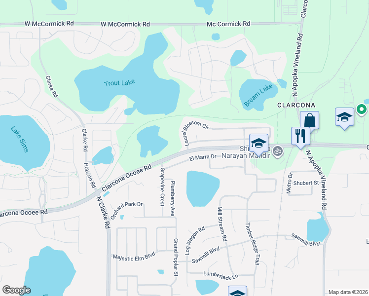 map of restaurants, bars, coffee shops, grocery stores, and more near 2574 Laurel Blossom Circle in Ocoee