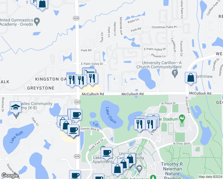map of restaurants, bars, coffee shops, grocery stores, and more near 4230 Spoleto Circle in Oviedo