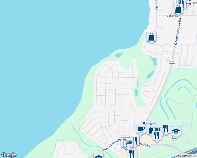 map of restaurants, bars, coffee shops, grocery stores, and more near 2886 Cardassi Dr in Ocoee