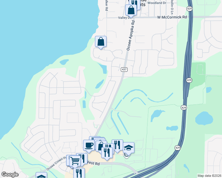 map of restaurants, bars, coffee shops, grocery stores, and more near 2940 Westyn Cove Lane in Ocoee