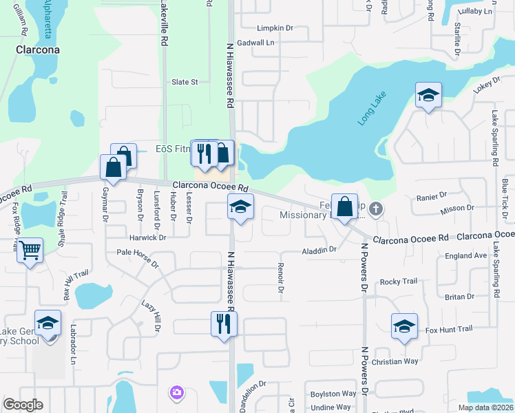 map of restaurants, bars, coffee shops, grocery stores, and more near 5601-5699 Breckenridge Circle in Pine Hills