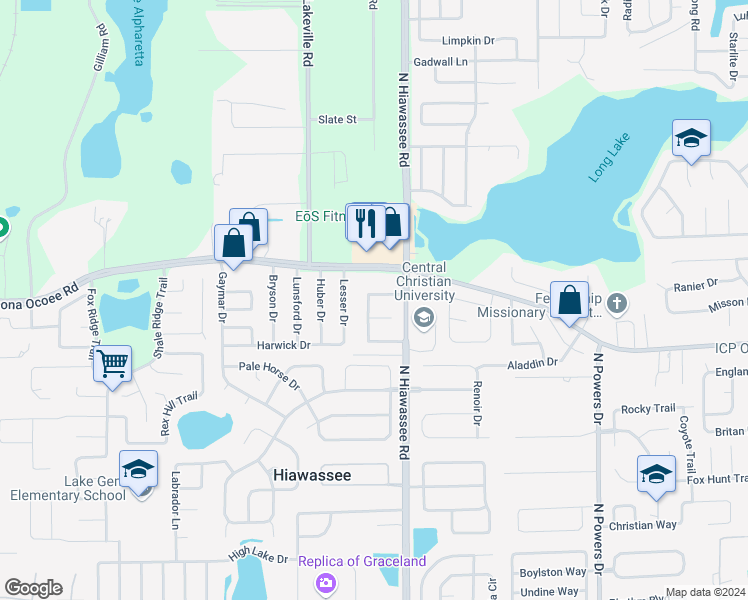 map of restaurants, bars, coffee shops, grocery stores, and more near 7034 Lake Long Drive in Orlando