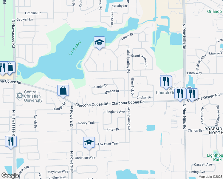 map of restaurants, bars, coffee shops, grocery stores, and more near 5537 Westhaven Court in Orlando