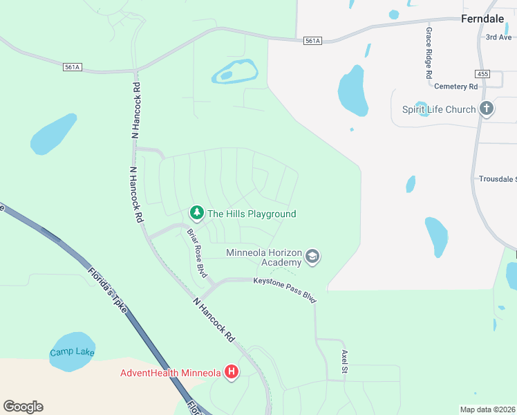 map of restaurants, bars, coffee shops, grocery stores, and more near 18720 Triple East Road in Clermont