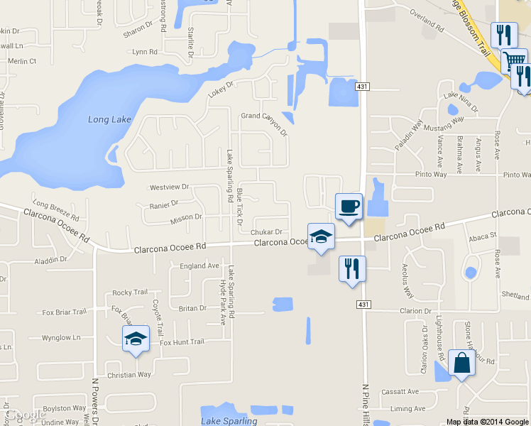 map of restaurants, bars, coffee shops, grocery stores, and more near 5633 Partridge Drive in Orlando