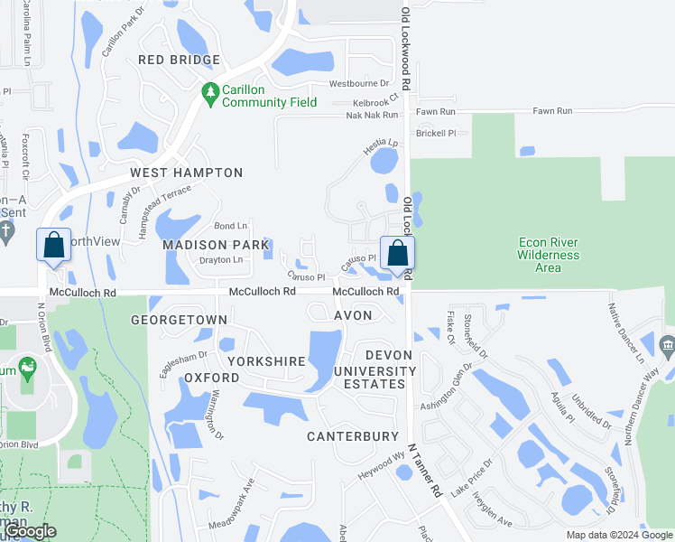 map of restaurants, bars, coffee shops, grocery stores, and more near 3454 Caruso Place in Oviedo