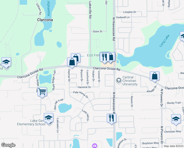 map of restaurants, bars, coffee shops, grocery stores, and more near 5614 Huber Drive in Orlando