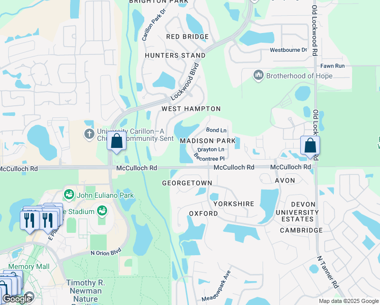 map of restaurants, bars, coffee shops, grocery stores, and more near 3796 Becontree Place in Oviedo