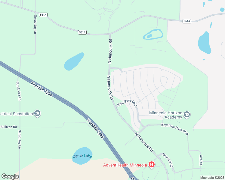 map of restaurants, bars, coffee shops, grocery stores, and more near North Hancock Road in Minneola