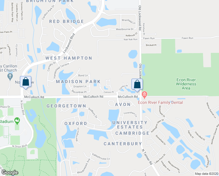 map of restaurants, bars, coffee shops, grocery stores, and more near 3499 Caruso Place in Oviedo
