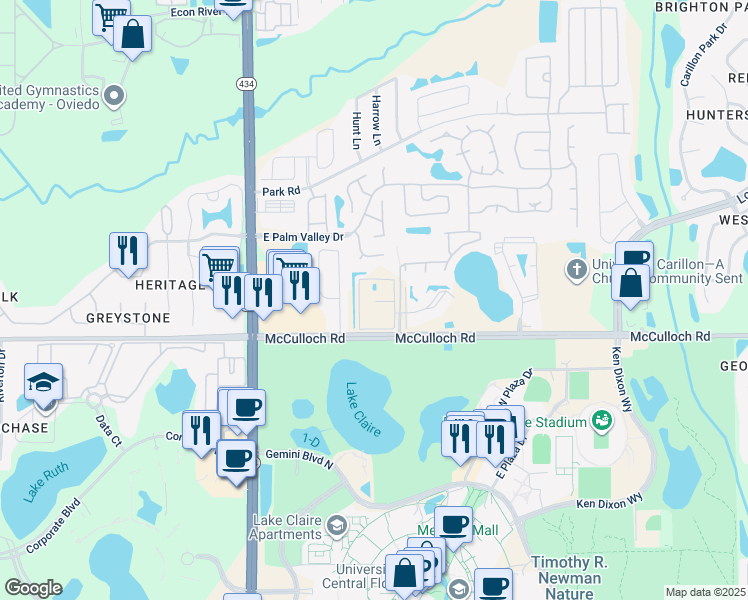 map of restaurants, bars, coffee shops, grocery stores, and more near 4260 Spoleto Cir in Oviedo