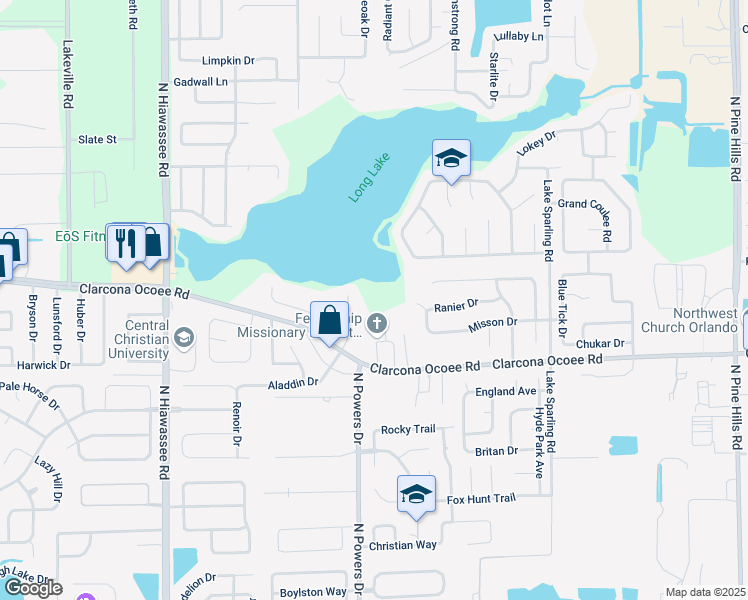map of restaurants, bars, coffee shops, grocery stores, and more near 6225 Clarcona Ocoee Road in Orlando
