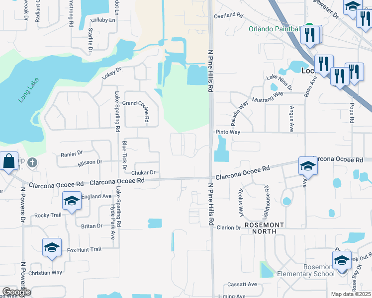map of restaurants, bars, coffee shops, grocery stores, and more near 5500 Clarcona Pointe Way in Orlando