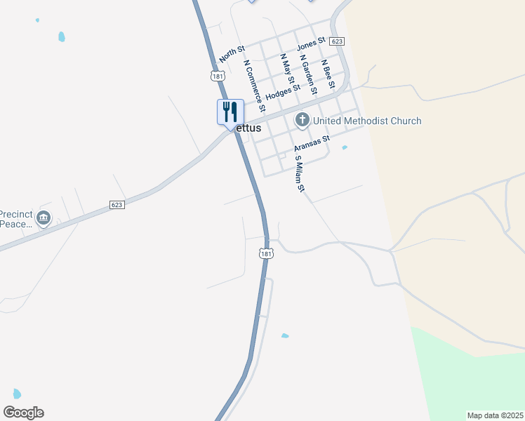 map of restaurants, bars, coffee shops, grocery stores, and more near 10263 U.S. 181 in Pettus