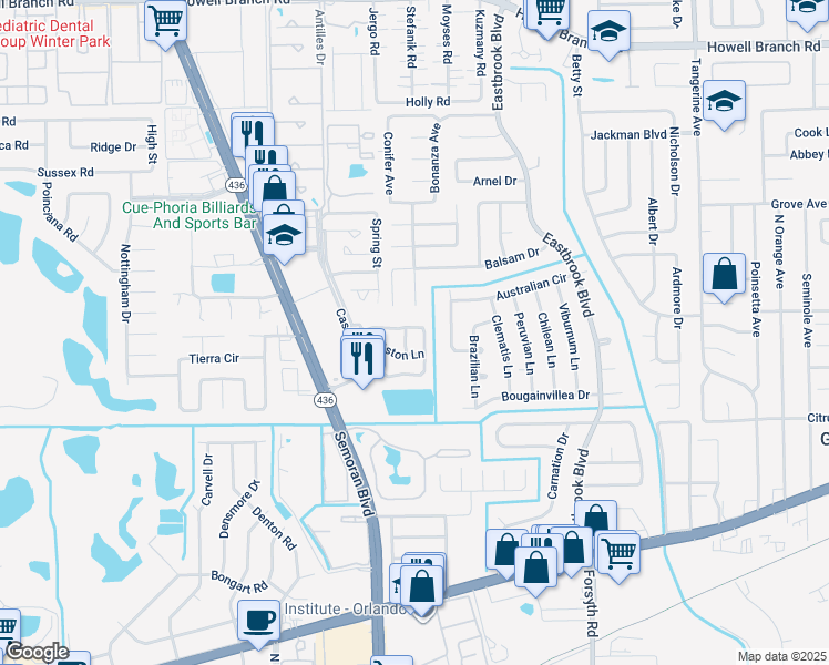 map of restaurants, bars, coffee shops, grocery stores, and more near 3335 Hamlet Loop in Winter Park